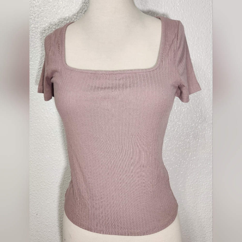 Madewell Mauve Square Neck Short Sleeve Top